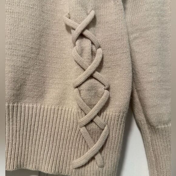 Shawl Collar Faux Wrap Lace Up Long Sleeve Sweater Tan Women’s Small - Picture 3 of 7